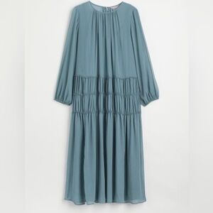 HM Chiffon Dress Round Neck Turquoise Long Sleeve Maxi Size Small